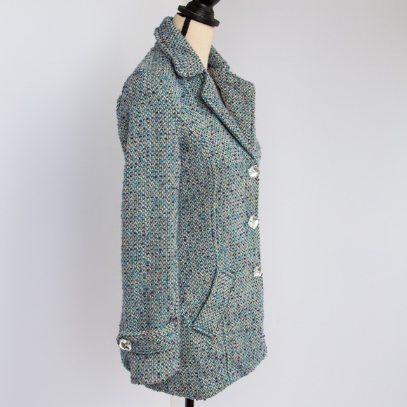 Wet Seal tweed structured fit jacket with large clear rhinestone buttons size S - Picture 5 of 12